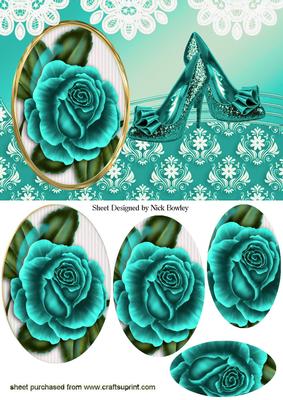 Turq Roses & Sparkle Shoes Oval Pyramids