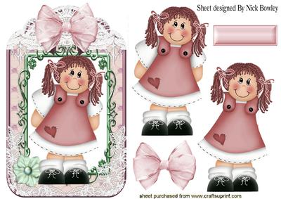 Cute Little Rag Doll in Ornate Frame with Bow