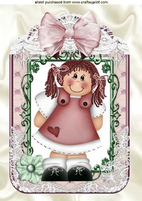 Little Rag Doll in Ornate Frame with Bow A4