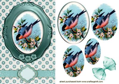 Pretty Bird on a Branch with Flowers Oval Pyramids