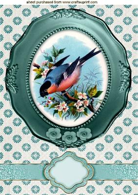 Pretty Bird on a Branch with Flowers A4
