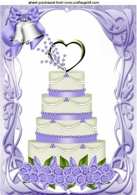 Wedding Cake with Lilac Icing and Bells A4
