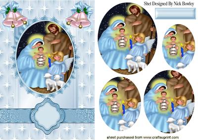 Nativity Scene with Pretty Bells Oval Pyramids