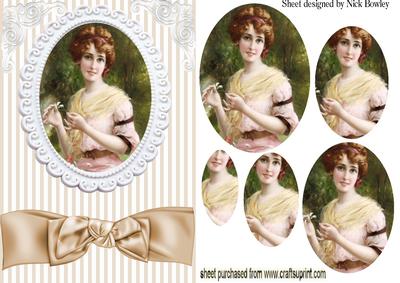 Vintage Lady in Oval Pyramids in Ornate Frame