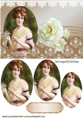 Vintage Lady Oval Pyramids with Cream Roses & Lace