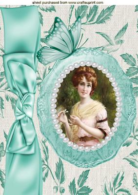 Pretty Vintage Lady in Pearl Frame with Bow A4
