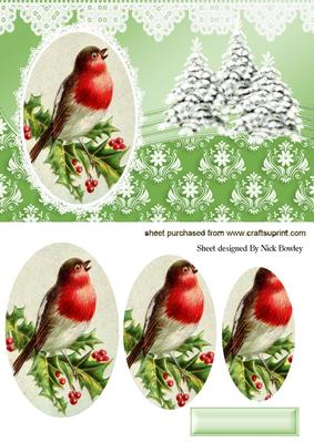 Little Robin with Christmas Trees Oval Pyramids