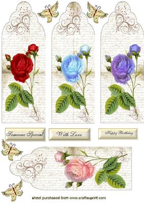 Pretty Roses and Flourishes on Script Paper Bookmarks/toppers
