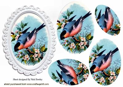 Songbird on a Branch with Flowers Oval Pyramids