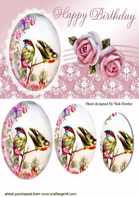 Songbirds with Pink Roses Oval Pyramids