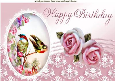 Songbirds on a Branch with Pink Roses A4