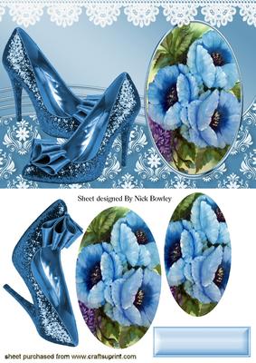 Blue Sparkle Shoes with Blue Flowers