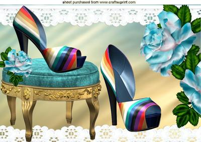Rainbow Shoes with a Stool and Roses A4