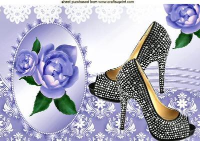 Black Diamante Shoes with Lilac Roses & Lace A4