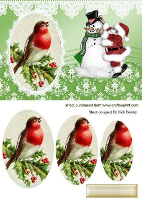 Santa with Snowman & Robin Oval Pyramids