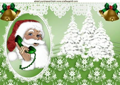 Santa on the Phone, with Snow on the Trees A4