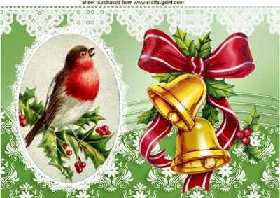 Red Robin Oval Frame with Christmas Bells A4