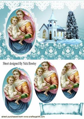 Baby Jesus with Mary, Oval Pyramids with Church