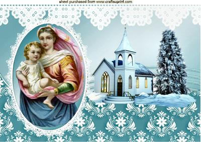 Baby Jesus with Mary in Oval Frame with Church A4