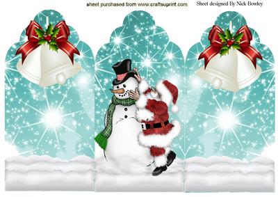 Santa with Snowman and Christmas Bells Tri Fold