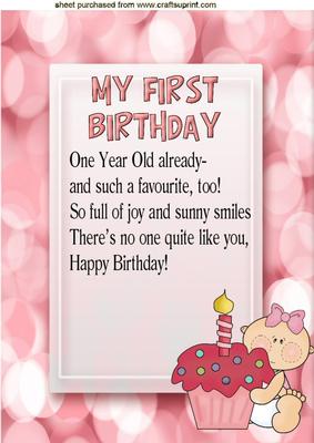 Baby's 1st Birthday Balloons & Cake A4 Insert