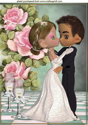 Lovely Pink Roses with Couple & Champagne A4