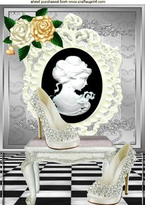Pretty Cream Sparkle Shoes with Cameo A4
