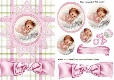 Baby Girl on Lace Flower with Bow Oval Pyramids