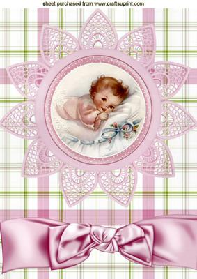 Baby Girl on Lace Flower with Bow A4