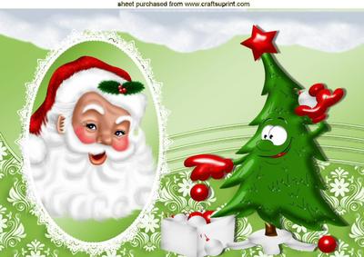 Santa with Funny Christmas Tree A4