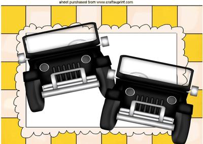 Black Jeeps in Yellow Check Frame A4