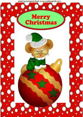 Mouse in Santa Hat on a Christmas Bauble A4