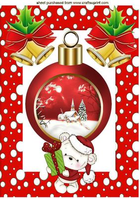 Christmas Bauble with Snow Scene with Bells A4