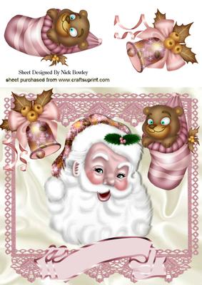 Got My Stocking Ready Santa, with Cute Little Bear 8x8
