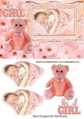Baby Girl with Cute Teddy & Daisies in Frame