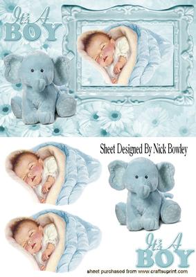 Baby Boy with Cute Ele & Daisies in Frame
