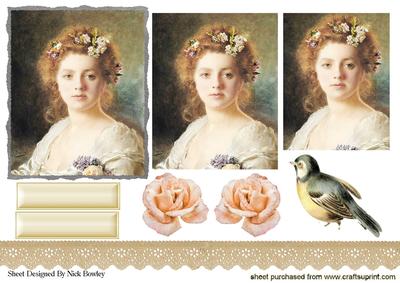 Edwardian Lady with Peach Roses & Birds Pyramids