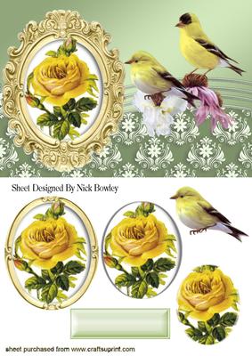 Yellow Roses Oval Pyramids with Yellow Birds