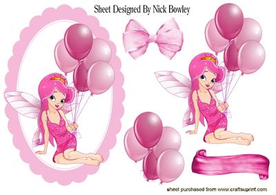 Pink Faerie with Balloons in Scalloped Frame