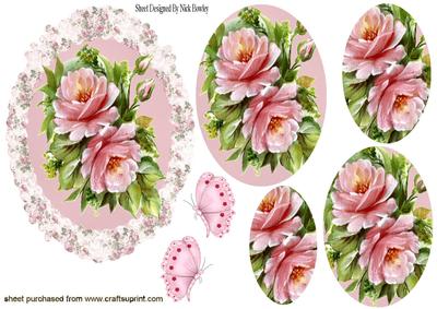Pink Roses & Butterflies in Oval Pyramids