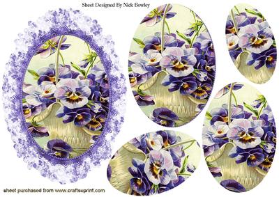 Lilac Pansies in a Basket Oval Pyramids
