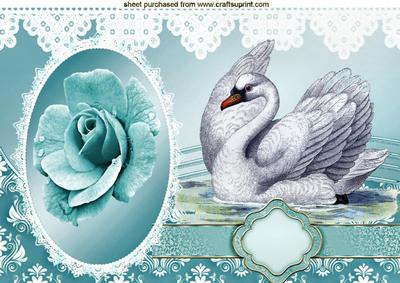 Beautiful Swan with Blue Rose A4