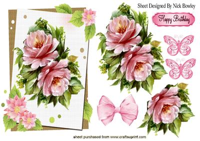 Pretty Pink Roses with Butterflies and Bow