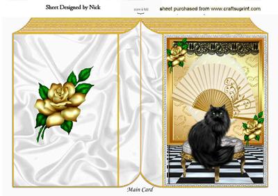 Black Persian with Green Eyes & Fan Folded Book