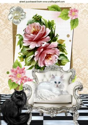 Pampered Persian Kitties with Pink Roses A4