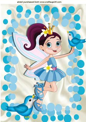 Faerie Princess with Blue Birds in Bubble Frame A4