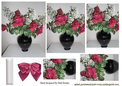 Red Silk Roses & Gypsophila in Black Vase Pyramids