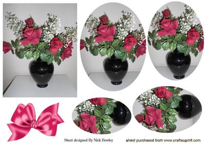 Silk Roses & Gypsophila in Vase Oval Pyramids