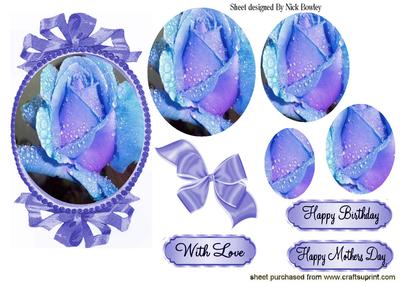 Blue Rose Oval Pyramids in Antique Frame