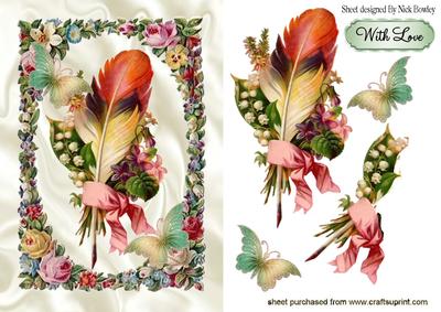 Vintage Feather with Bow in Rose Frame